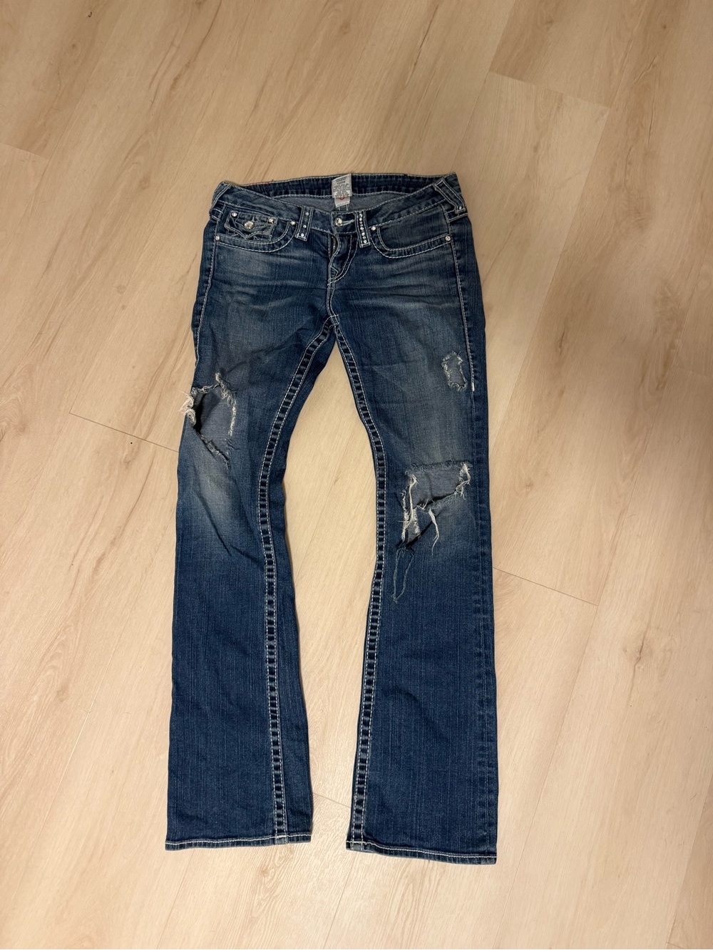 True Religion Dark Blue Distressed Bootcut Jeans